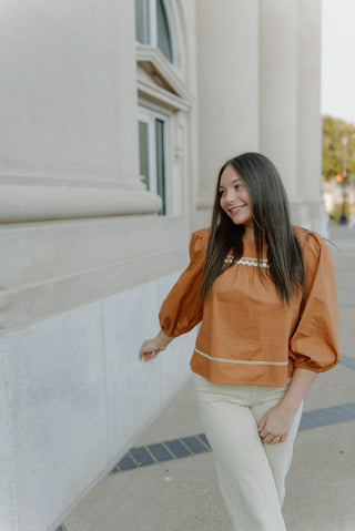 Camel Detailed Long Sleeve Blouse