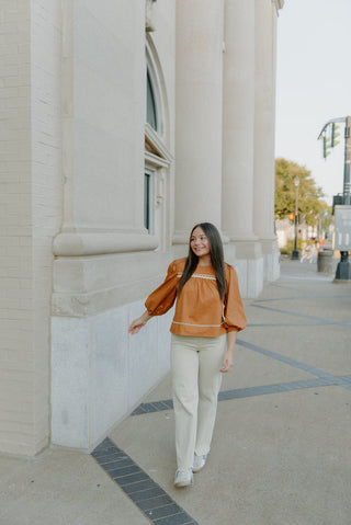Camel Detailed Long Sleeve Blouse
