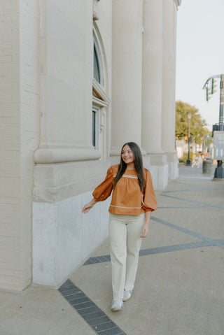 Camel Detailed Long Sleeve Blouse | Select Trends Boutique