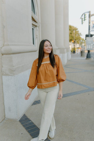Camel Detailed Long Sleeve Blouse | Select Trends Boutique