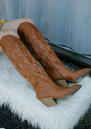 Camel Knee High Cowgirl Boots - Select Trends Boutique