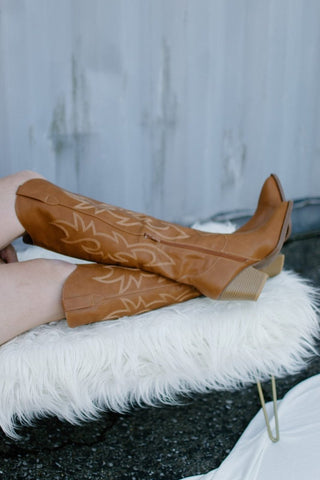 Camel Knee High Cowgirl Boots - Select Trends Boutique