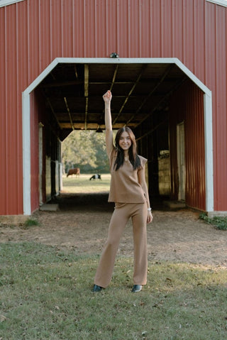 Camel Knit Set Pants | Select Trends Boutique