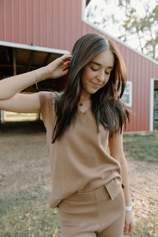Camel Knit Set Vest | Select Trends Boutique