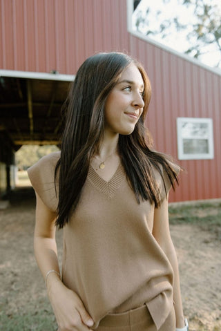 Camel Knit Set Vest | Select Trends Boutique