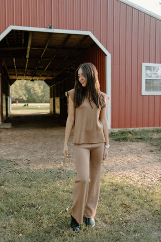 Camel Knit Set Vest | Select Trends Boutique
