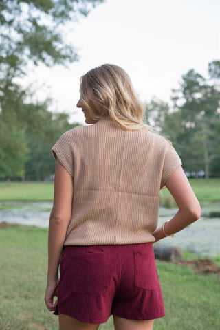 Camel Mock Neck Short Sleeve Knit Top - Select Trends Boutique