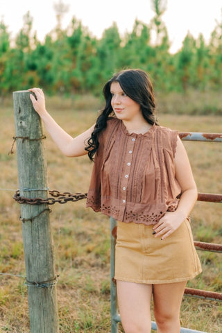 Camel Mustard Denim Mini Skort | Select Trends Boutique