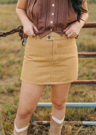 Camel Mustard Denim Mini Skort | Select Trends Boutique