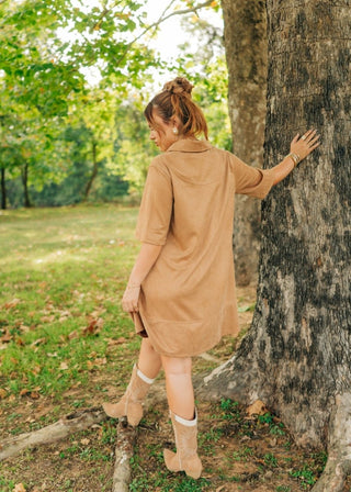 Camel Suede Collared Mini Dress | Select Trends Boutique