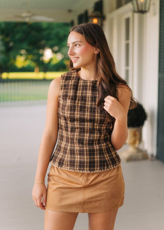 Camel Suede Pleated Mini Skort | Select Trends Boutique