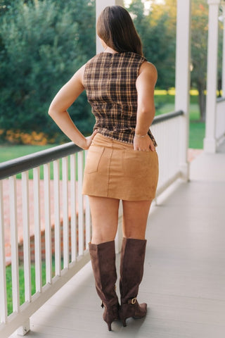 Camel Suede Pleated Mini Skort | Select Trends Boutique