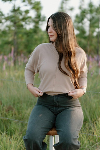 Camel V - Neck Knit Long Sleeve Top | Select Trends Boutique