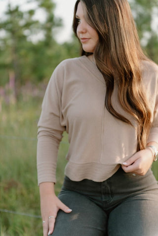 Camel V - Neck Knit Long Sleeve Top | Select Trends Boutique