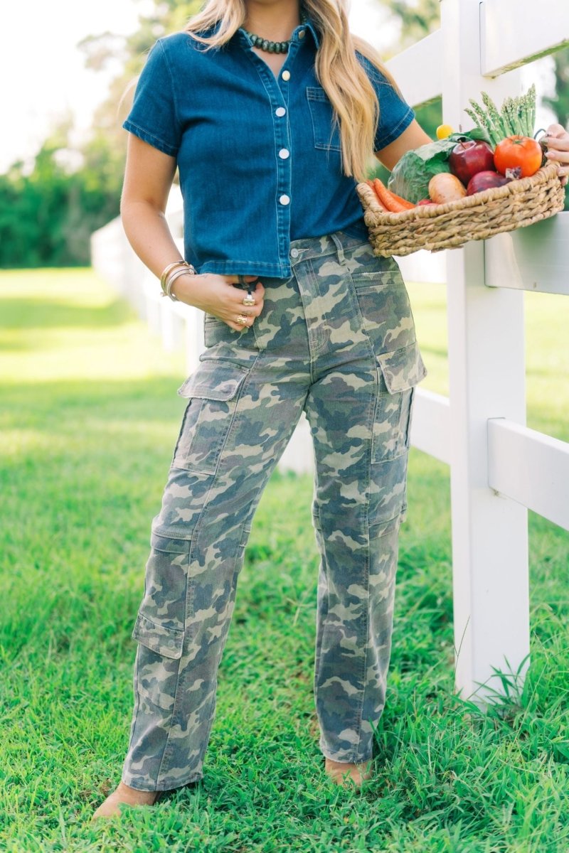 Camo High Waisted Straight Leg Jeans