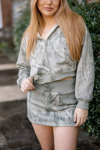 Camo Zip Up Cropped Hoodie | Select Trends Boutique