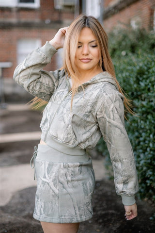 Camo Zip Up Cropped Hoodie | Select Trends Boutique