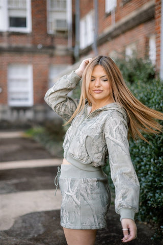 Camo Zip Up Cropped Hoodie | Select Trends Boutique