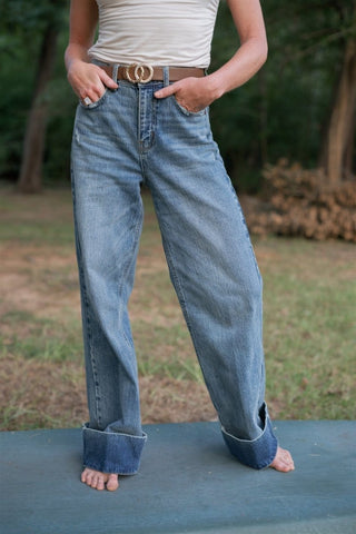 Cello Cuffed Hem Wide Leg Jeans | Select Trends Boutique
