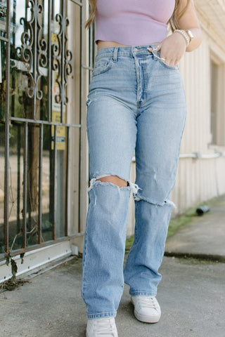 Cello Light Wash Super High Rise Dad Jean - Select Trends Boutique