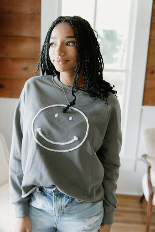 Charcoal Smiley Face Sweatshirt