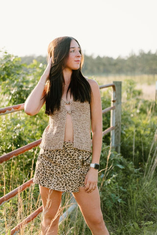 Cheetah Button Down Denim Mini Skort | Select Trends Boutique