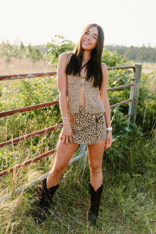 Cheetah Button Down Denim Mini Skort | Select Trends Boutique