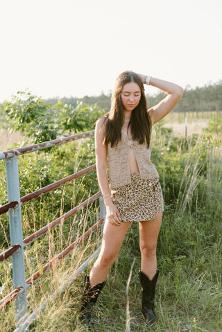 Cheetah Button Down Denim Mini Skort | Select Trends Boutique