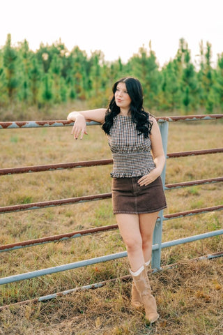 Chocolate Brown Denim Mini Skort | Select Trends Boutique