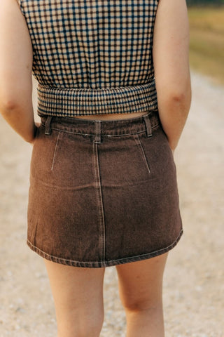 Chocolate Brown Denim Mini Skort | Select Trends Boutique