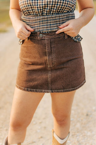 Chocolate Brown Denim Mini Skort | Select Trends Boutique