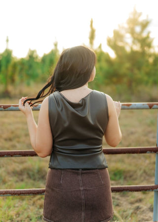Chocolate Brown Leather Top | Select Trends Boutique