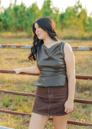 Chocolate Brown Leather Top | Select Trends Boutique