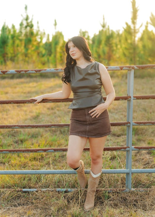 Chocolate Brown Leather Top | Select Trends Boutique
