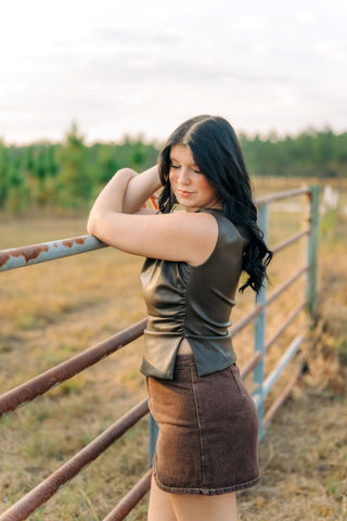 Chocolate Brown Leather Top | Select Trends Boutique