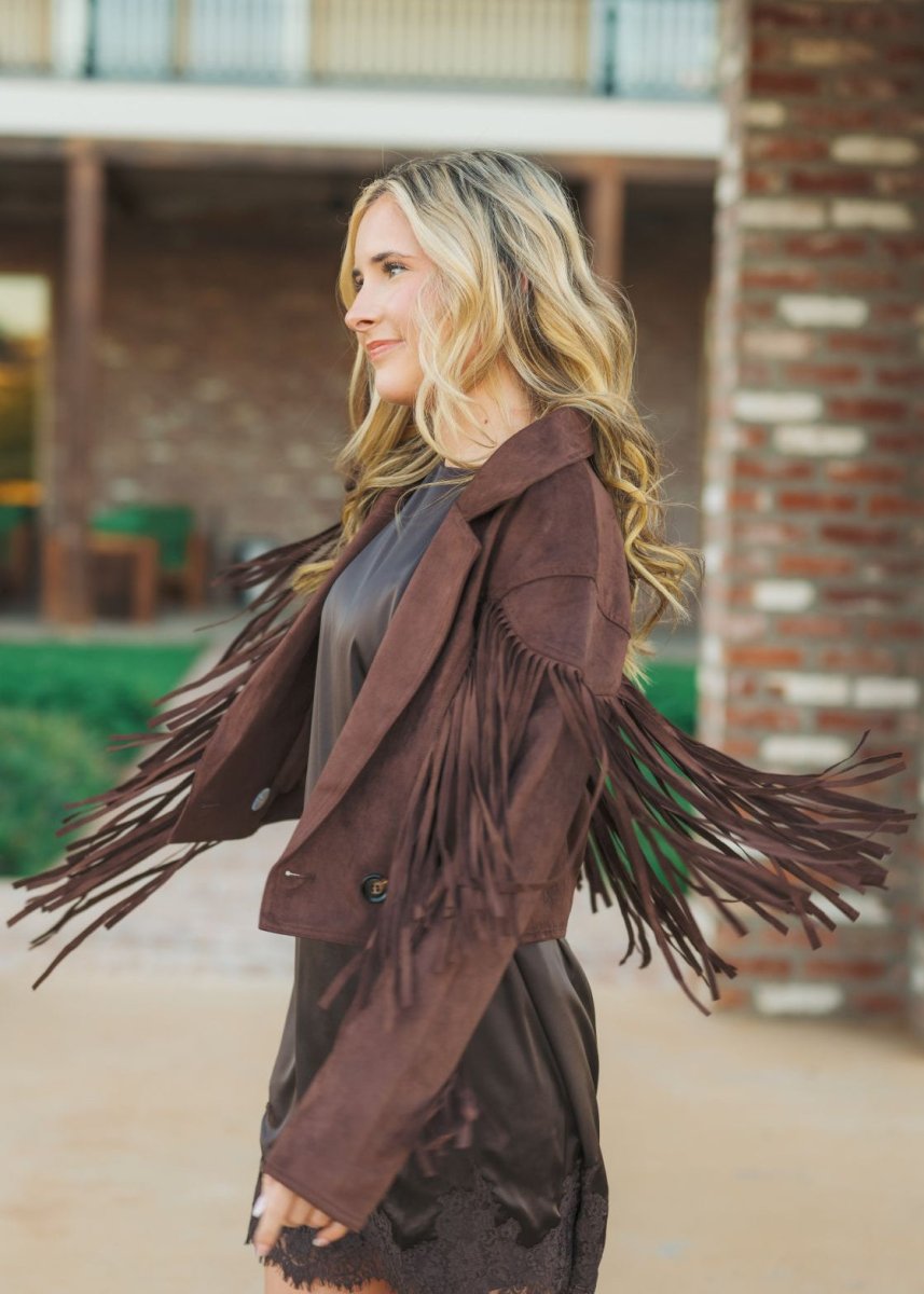 Chocolate Brown Suede Fringe Jacket