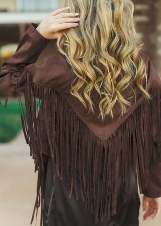 Chocolate Brown Suede Fringe Jacket | Select Trends Boutique