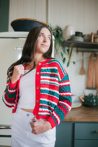 Christmas Striped Knit Cardigan | Select Trends Boutique