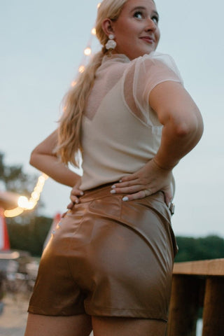 Cognac Buckled Leather Shorts | Select Trends Boutique