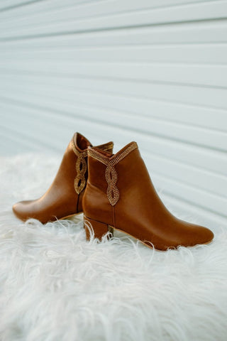 Cognac Rhinestone Detail Bootie | Select Trends Boutique