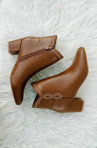 Cognac Rhinestone Detail Bootie | Select Trends Boutique