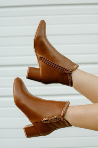 Cognac Rhinestone Detail Bootie | Select Trends Boutique