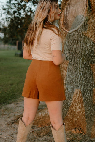 Cognac Wool Mini Skort | Select Trends Boutique