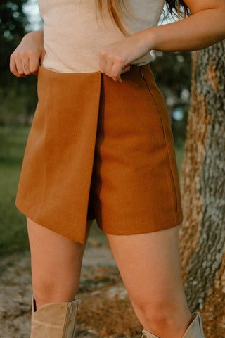 Cognac Wool Mini Skort | Select Trends Boutique
