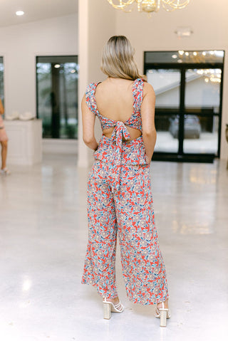 Coral Floral Ruffle Jumpsuit