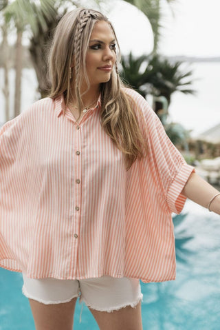 Coral Striped Short Sleeve Blouse | Select Trends Boutique