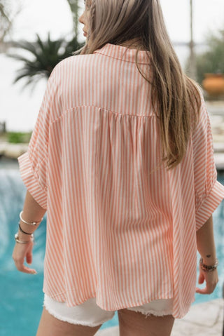 Coral Striped Short Sleeve Blouse | Select Trends Boutique