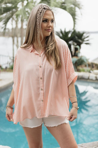 Coral Striped Short Sleeve Blouse | Select Trends Boutique