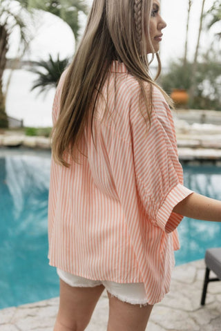 Coral Striped Short Sleeve Blouse | Select Trends Boutique