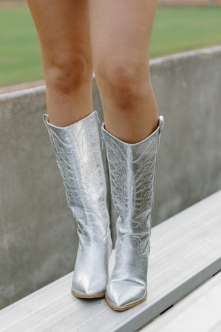 Corkys Silver Metallic Cowgirl Boots | Select Trends Boutique